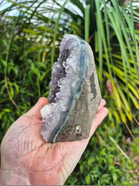 Amethyst cut base, with Calcite